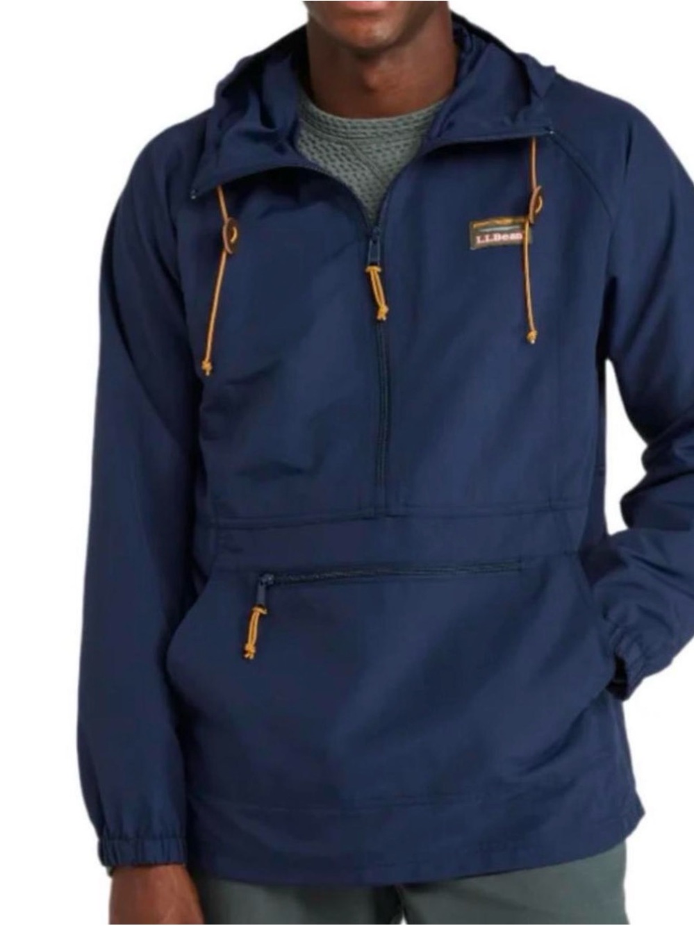 L.L.Bean men’s Mountain Classic Anorak half-zip front Hiking Navy Medium EUC